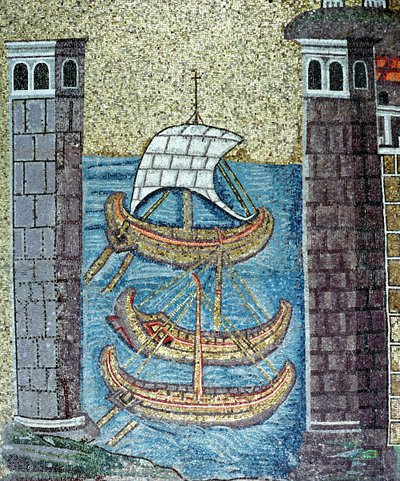 Three ships entering the port of Ravenna (detail) by Byzantine